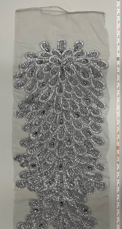 Angela GREY Vegas Peacock Beaded Sequins Embroidered on Mesh Lace Fabric by Panel - 10227