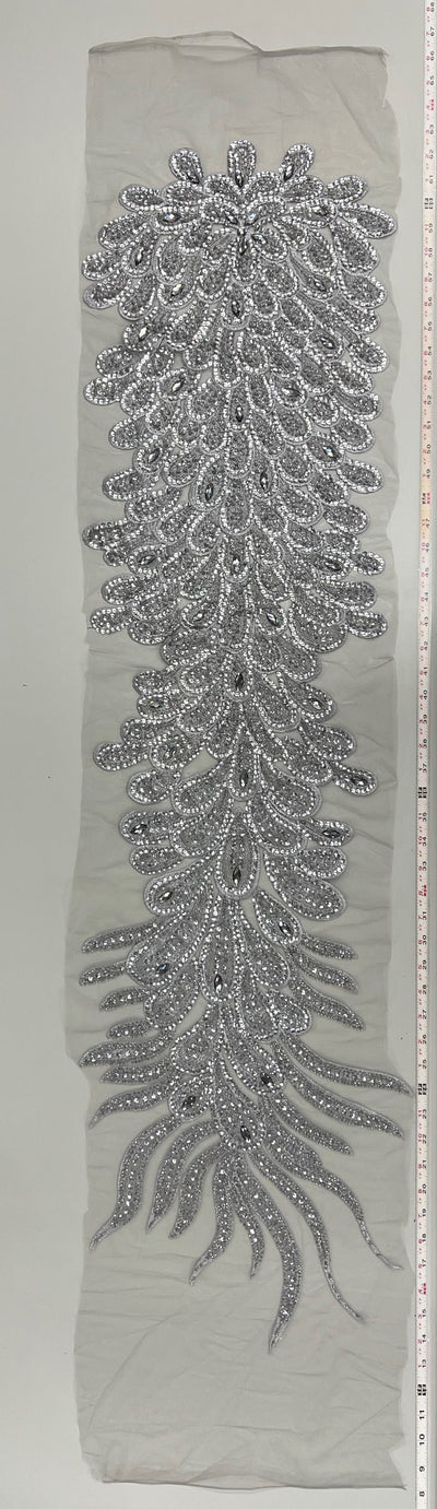 Angela GREY Vegas Peacock Beaded Sequins Embroidered on Mesh Lace Fabric by Panel - 10227