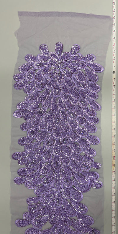 Angela LAVENDER Vegas Peacock Beaded Sequins Embroidered on Mesh Lace Fabric by Panel - 10227