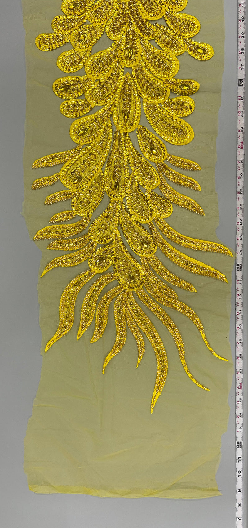 Angela BRIGHT YELLOW Vegas Peacock Beaded Sequins Embroidered on Mesh Lace Fabric by Panel - 10227