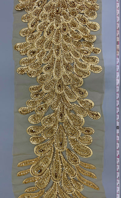 Angela Vegas Peacock Beaded Sequins Embroidered on Mesh Lace Fabric by Panel - 10227