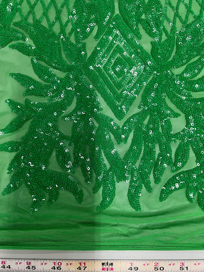 Francesca GREEN Vines and Diamonds Pattern Sequins on Mesh Lace Fabric by the Yard - 10130