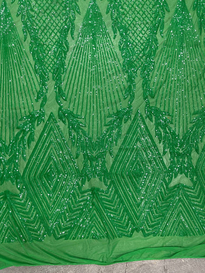 Francesca GREEN Vines and Diamonds Pattern Sequins on Mesh Lace Fabric by the Yard - 10130
