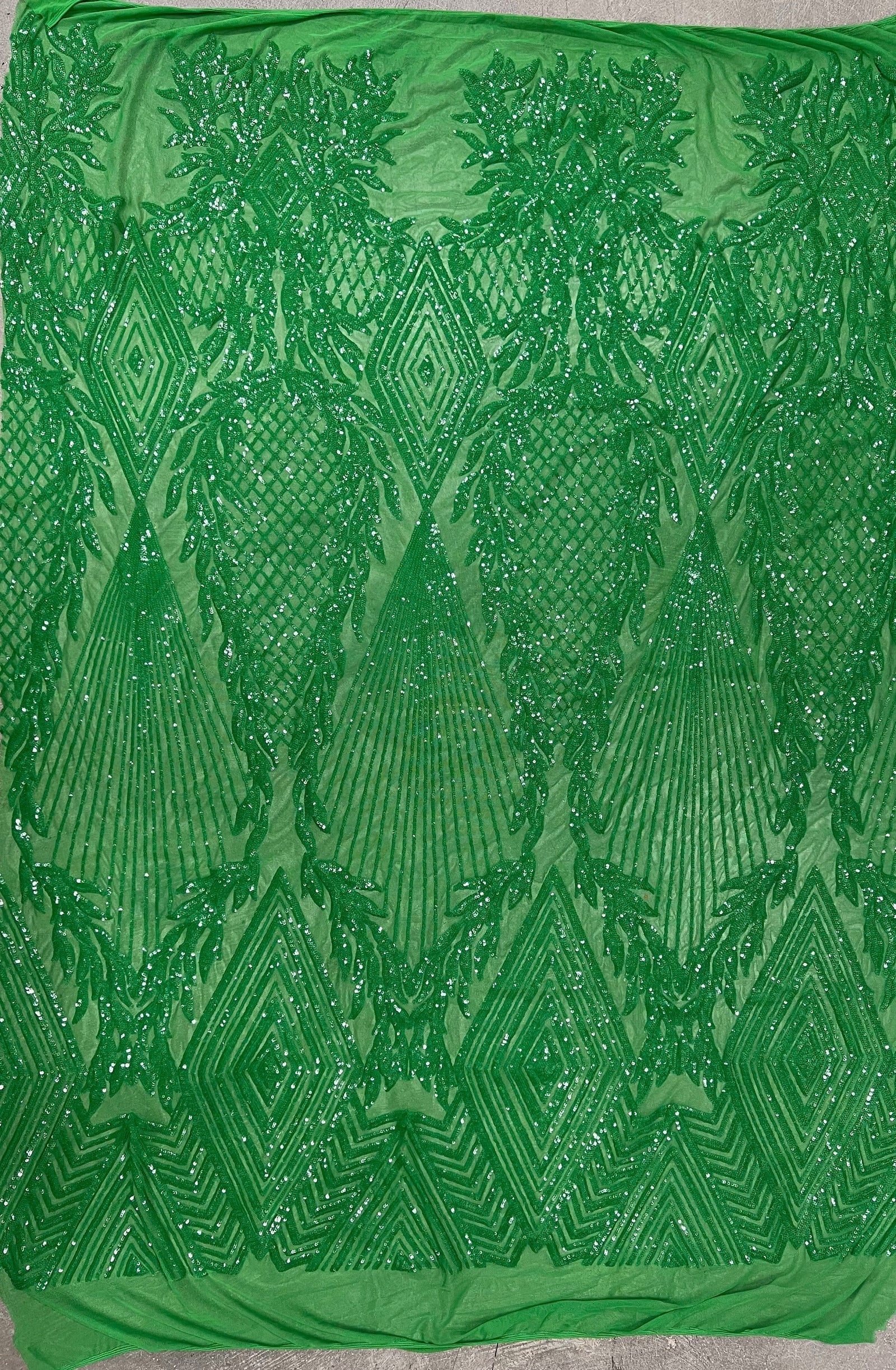 Francesca GREEN Vines and Diamonds Pattern Sequins on Mesh Lace Fabric by the Yard - 10130