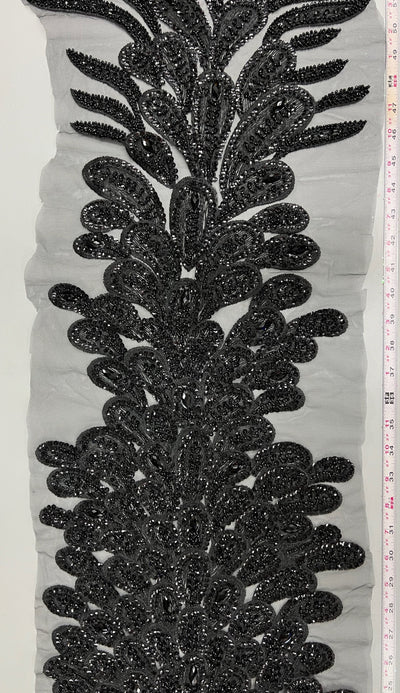 Angela BLACK Vegas Peacock Beaded Sequins Embroidered on Mesh Lace Fabric by Panel - 10227