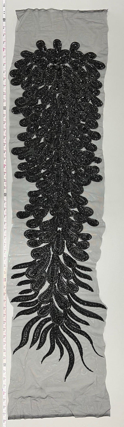 Angela BLACK Vegas Peacock Beaded Sequins Embroidered on Mesh Lace Fabric by Panel - 10227