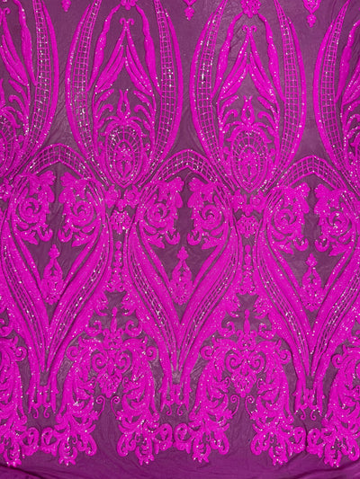 Alaina FUCHSIA Curlicue Sequins on Mesh Lace Fabric by the Yard - 10018