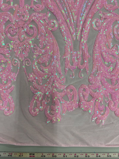 Alaina IRIDESCENT PINK Curlicue Sequins on Mesh Lace Fabric by the Yard - 10018