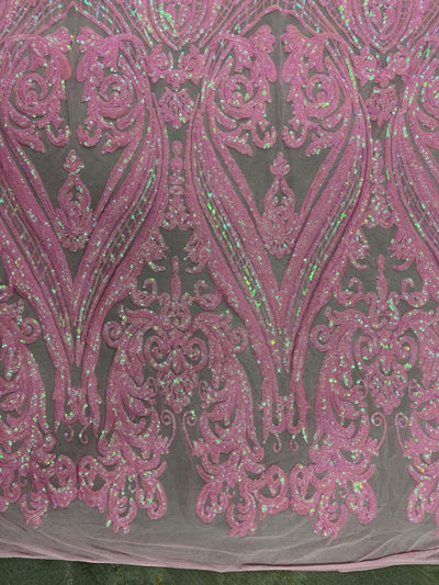 Alaina IRIDESCENT PINK Curlicue Sequins on Mesh Lace Fabric by the Yard - 10018