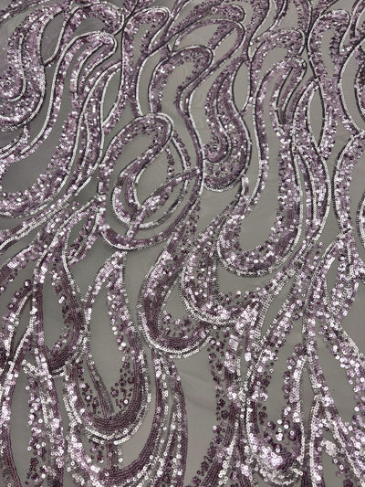Lorelei SILVER MAUVE Swirls Sequins on Mesh Lace Fabric by the Yard - 10133