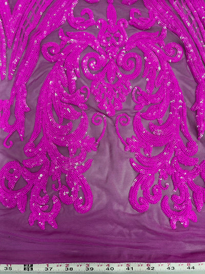 Alaina FUCHSIA Curlicue Sequins on Mesh Lace Fabric by the Yard - 10018