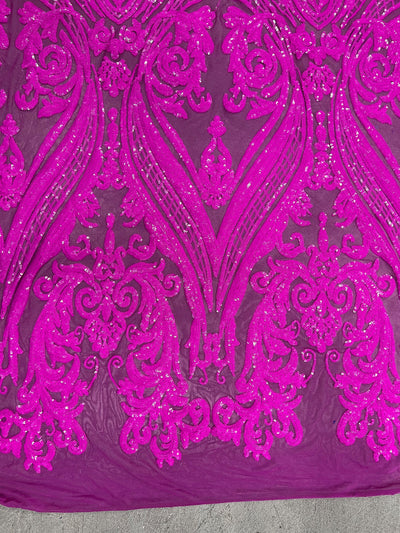 Alaina FUCHSIA Curlicue Sequins on Mesh Lace Fabric by the Yard - 10018