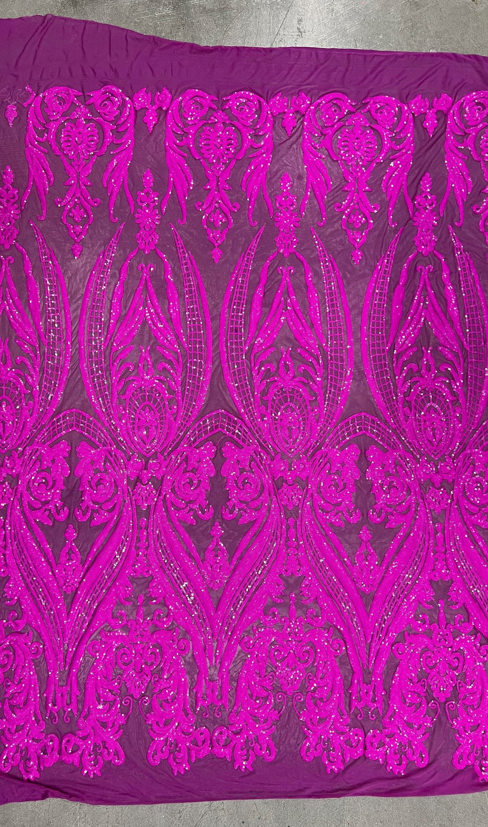 Alaina FUCHSIA Curlicue Sequins on Mesh Lace Fabric by the Yard - 10018