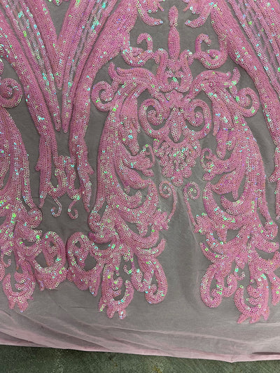 Alaina IRIDESCENT PINK Curlicue Sequins on Mesh Lace Fabric by the Yard - 10018