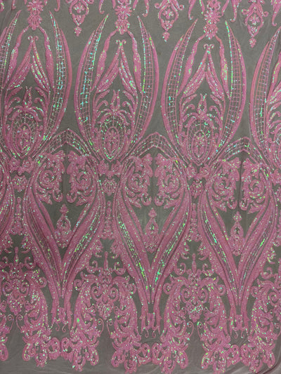 Alaina IRIDESCENT PINK Curlicue Sequins on Mesh Lace Fabric by the Yard - 10018