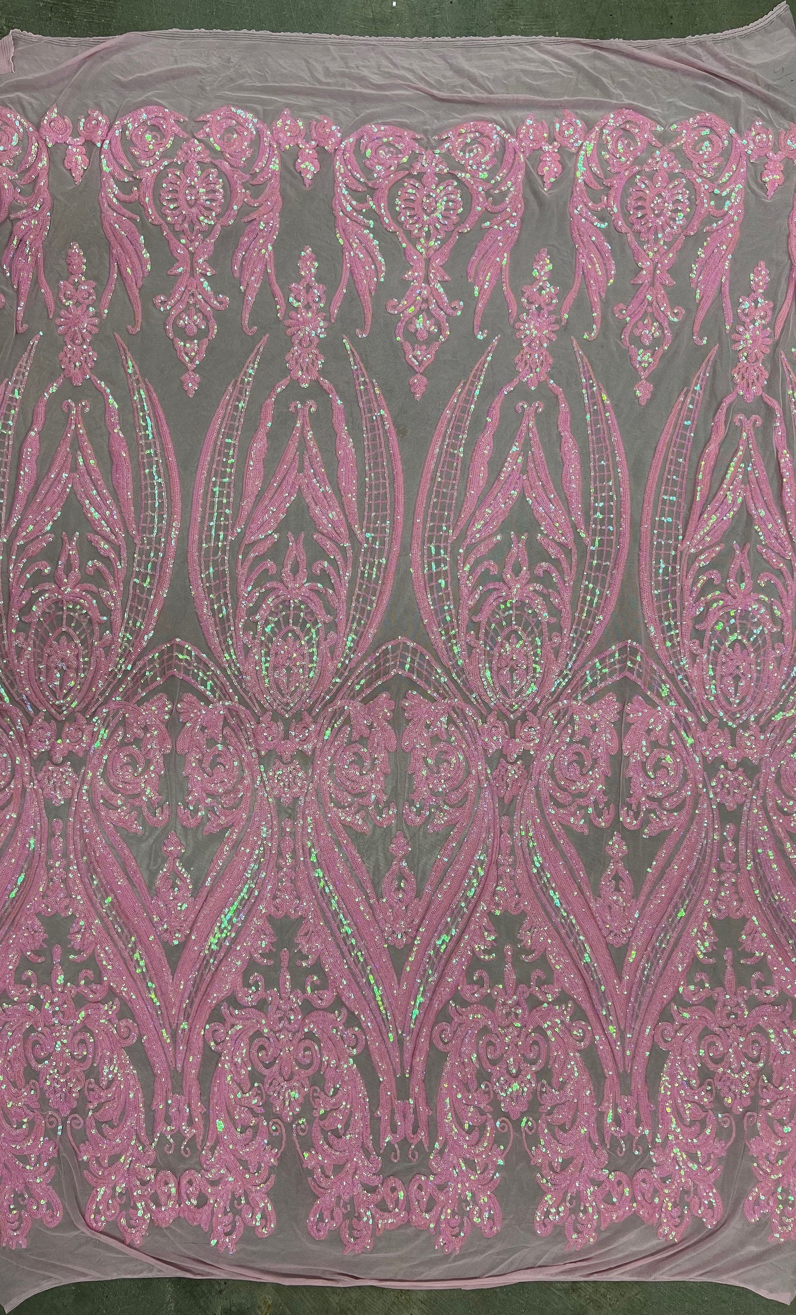 Alaina IRIDESCENT PINK Curlicue Sequins on Mesh Lace Fabric by the Yard - 10018