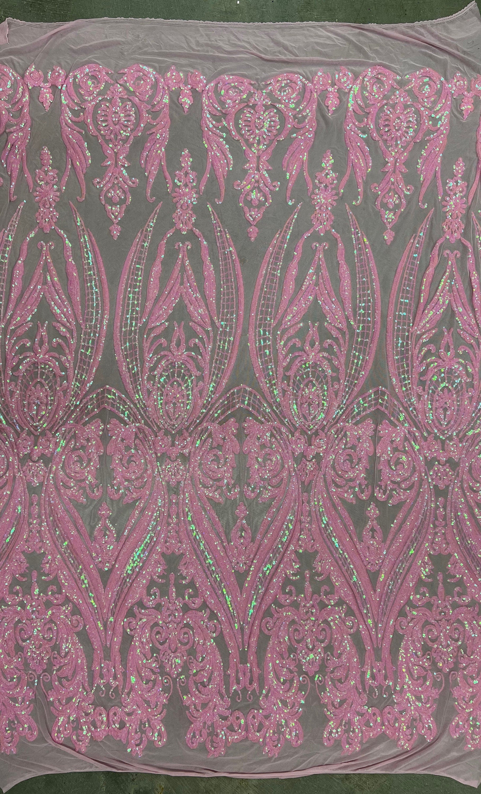 Alaina IRIDESCENT PINK Curlicue Sequins on Mesh Lace Fabric by the Yard - 10018