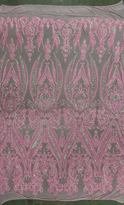 Alaina IRIDESCENT PINK Curlicue Sequins on Mesh Lace Fabric by the Yard - 10018