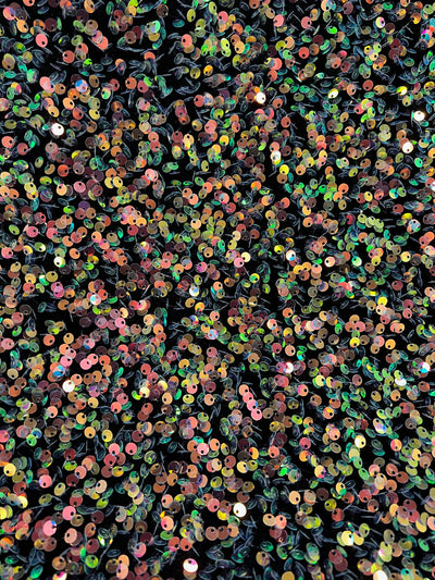 Stephanie MULTI COLORED Overlap Sequins on BLACK Stretch Velvet Fabric by the Yard for Gowns, Apparel, Costumes, Crafts - 10185