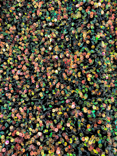 Stephanie MULTI COLORED Overlap Sequins on BLACK Stretch Velvet Fabric by the Yard for Gowns, Apparel, Costumes, Crafts - 10185