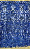 Sabrina ROYAL BLUE Faux Pearls Beaded Lace Embroidery on Mesh Fabric by the Yard - 10098