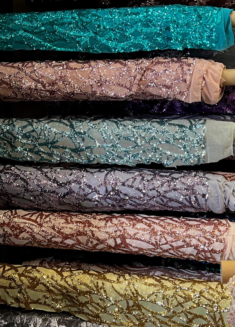 Celeste DUSTY ROSE Sequins on Mesh Lace Fabric by the Yard - 10134