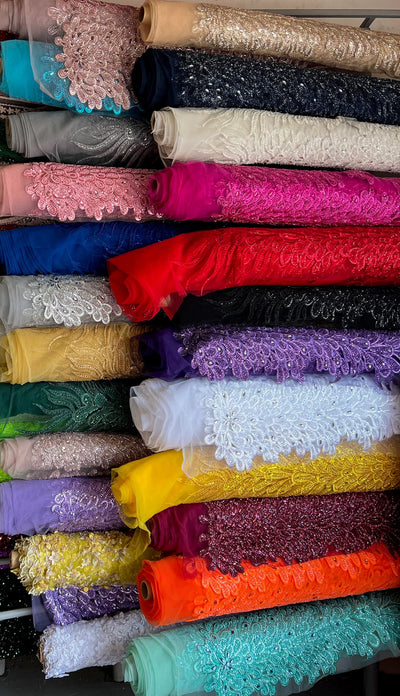 Angela HUNTER GREEN Vegas Peacock Beaded Sequins Embroidered on Mesh Lace Fabric by Panel - 10227