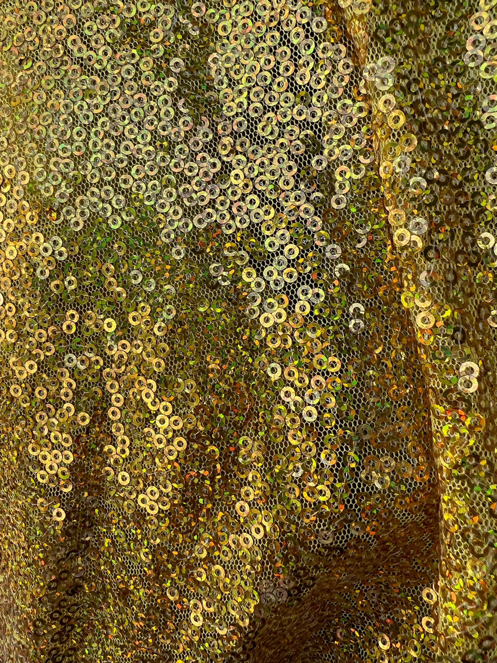 Leila HOLOGRAPHIC GOLD Sequins on Mesh Fabric by the Yard - 10050