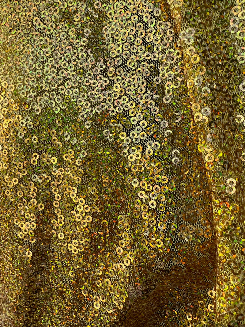 Leila HOLOGRAPHIC GOLD Sequins on Mesh Fabric by the Yard - 10050