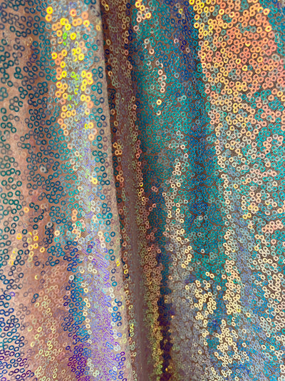 Leila HOLOGRAPHIC WHITE Sequins on Mesh Fabric by the Yard - 10050