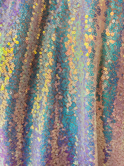 Leila HOLOGRAPHIC WHITE Sequins on Mesh Fabric by the Yard - 10050