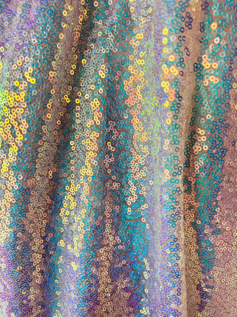 Leila HOLOGRAPHIC WHITE Sequins on Mesh Fabric by the Yard - 10050