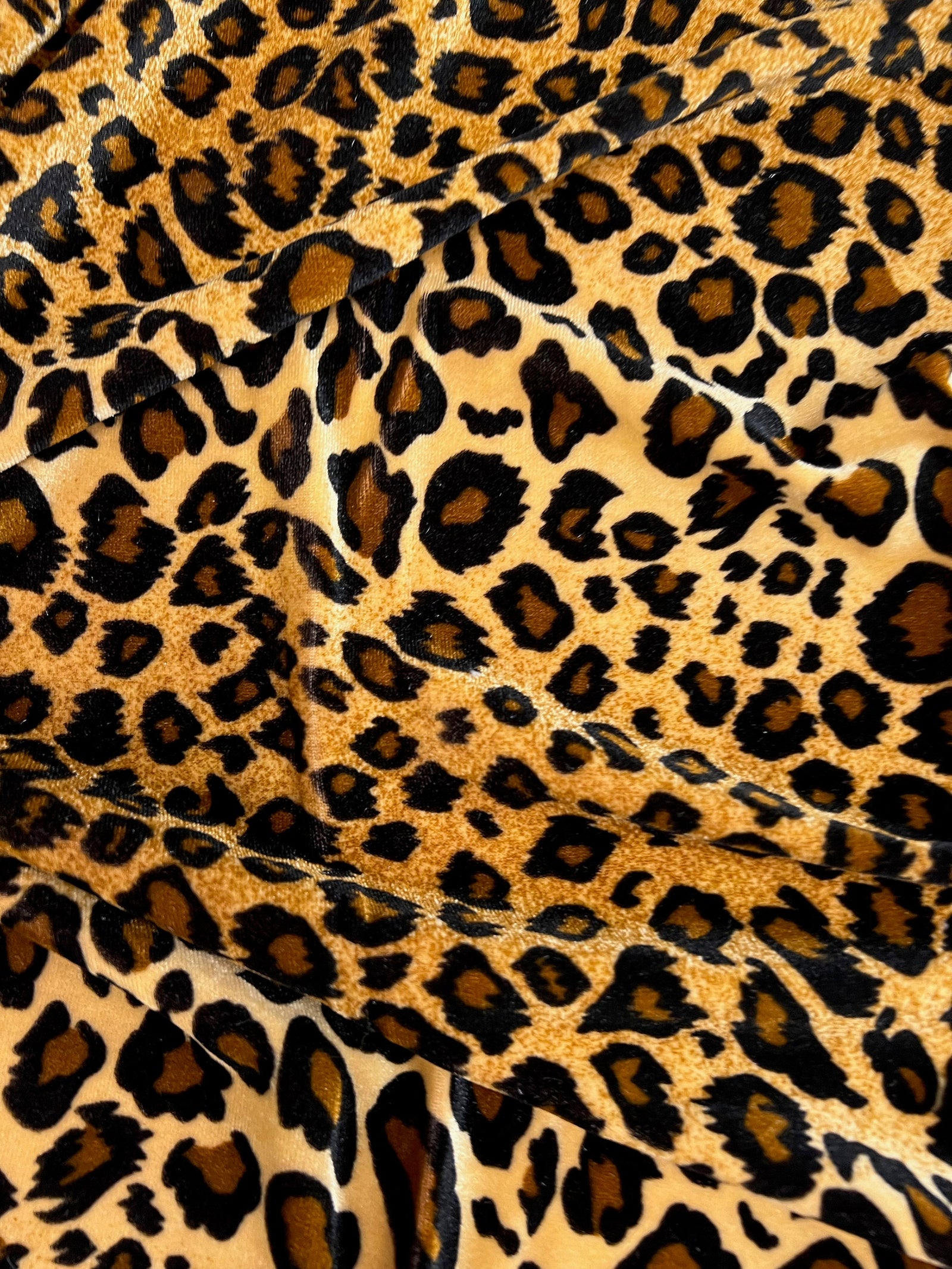 Dana DARK BROWN CAMEL Leopard Pattern Polyester Stretch Velvet Fabric for Bows, Headwraps, Scrunchies, Clothes, Costumes, Crafts - 10160