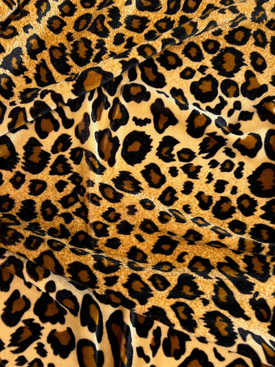 Dana DARK BROWN CAMEL Leopard Pattern Polyester Stretch Velvet Fabric for Bows, Headwraps, Scrunchies, Clothes, Costumes, Crafts - 10160