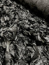 Maci BLACK 3D Floral Polyester Satin Rosette on Mesh Fabric by the Yard - 10057
