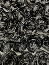 Maci BLACK 3D Floral Polyester Satin Rosette on Mesh Fabric by the Yard - 10057