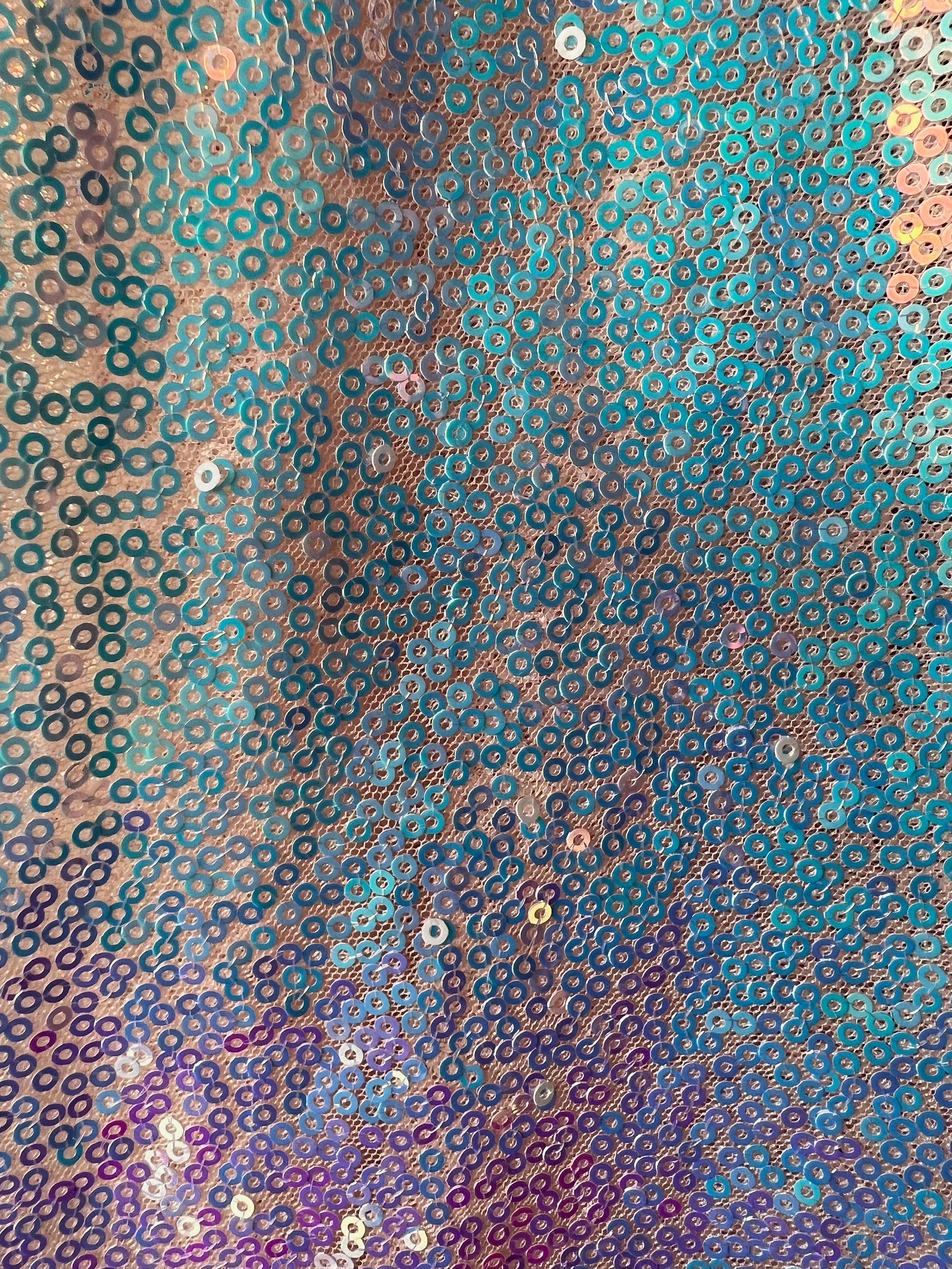 Leila HOLOGRAPHIC WHITE Sequins on Mesh Fabric by the Yard - 10050
