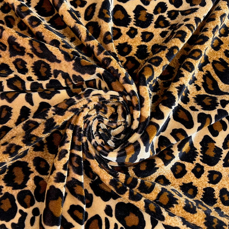 Dana DARK BROWN CAMEL Leopard Pattern Polyester Stretch Velvet Fabric for Bows, Headwraps, Scrunchies, Clothes, Costumes, Crafts - 10160
