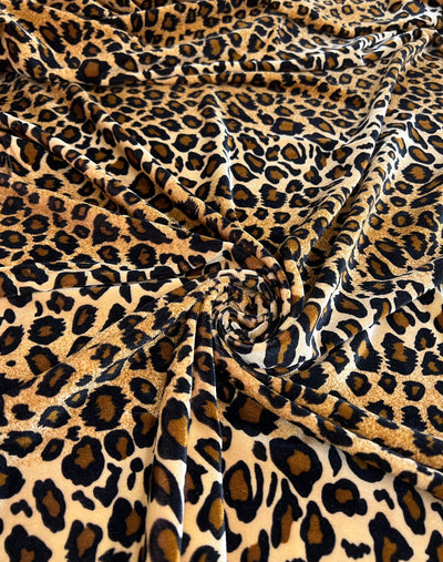 Dana DARK BROWN CAMEL Leopard Pattern Polyester Stretch Velvet Fabric for Bows, Headwraps, Scrunchies, Clothes, Costumes, Crafts - 10160