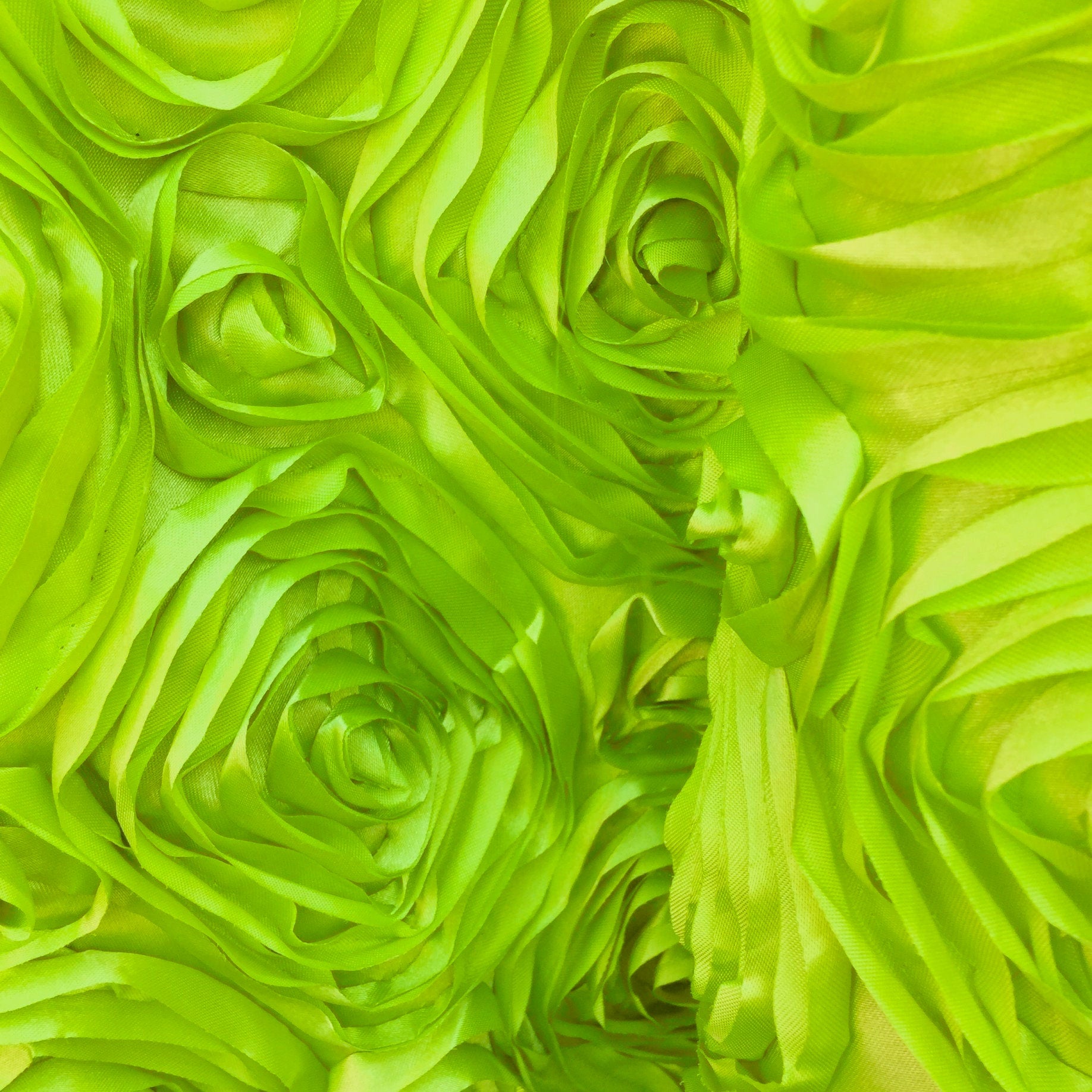 Paige NEON GREEN 3D Floral Polyester Satin Rosette Fabric by the Yard - 10028