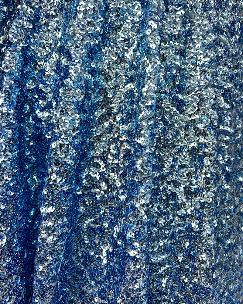 Bianca DUSTY BLUE Allover Sequins on Mesh Fabric by the Yard - 10104