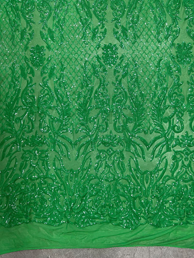 Phoebe GREEN Sequins on Mesh Lace Fabric by the Yard - 10062