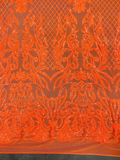 Phoebe ORANGE Sequins on Mesh Lace Fabric by the Yard - 10062