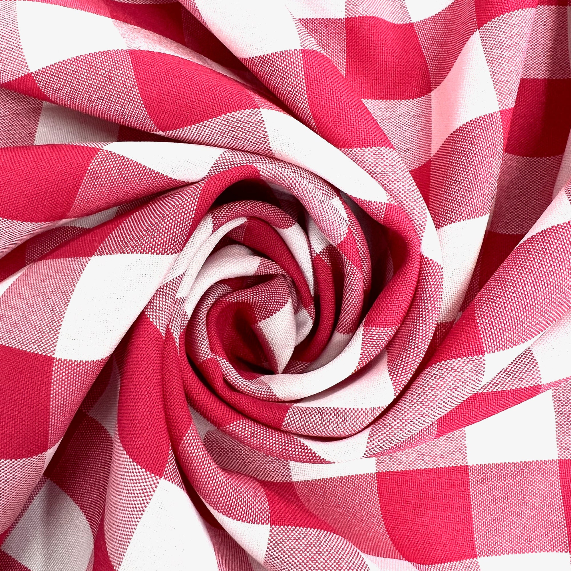 Camille FUCHSIA 1" Big Checkered Gingham Pattern Poly Poplin Fabric by the Yard - 10049