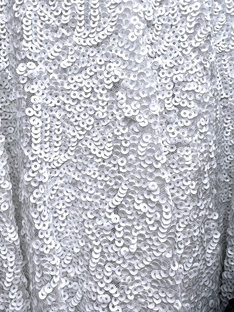 Bianca WHITE Allover Sequins on Mesh Fabric by the Yard - 10104