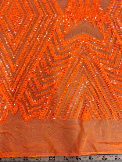 Francesca BRIGHT ORANGE Vines and Diamonds Pattern Sequins on Mesh Lace Fabric by the Yard - 10130