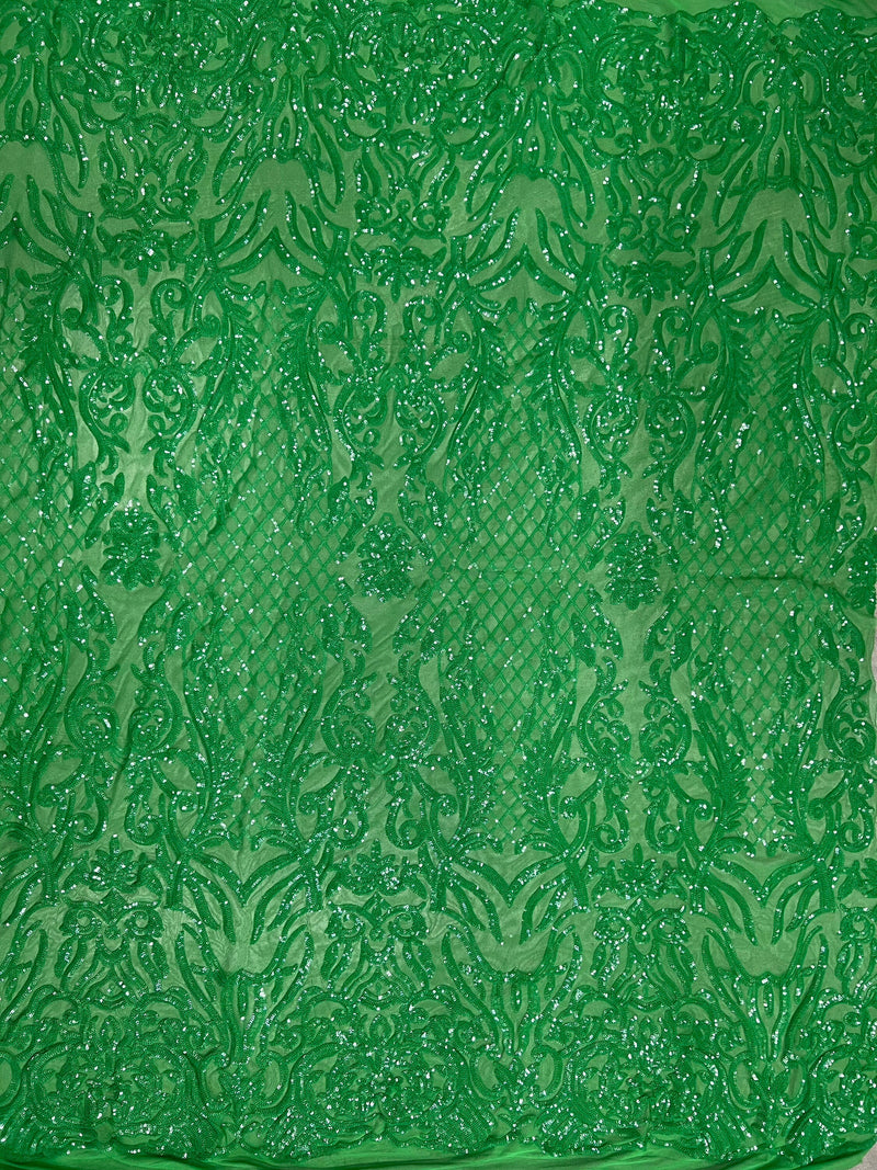 Phoebe GREEN Sequins on Mesh Lace Fabric by the Yard - 10062