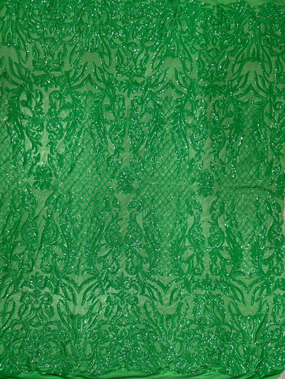 Phoebe GREEN Sequins on Mesh Lace Fabric by the Yard - 10062