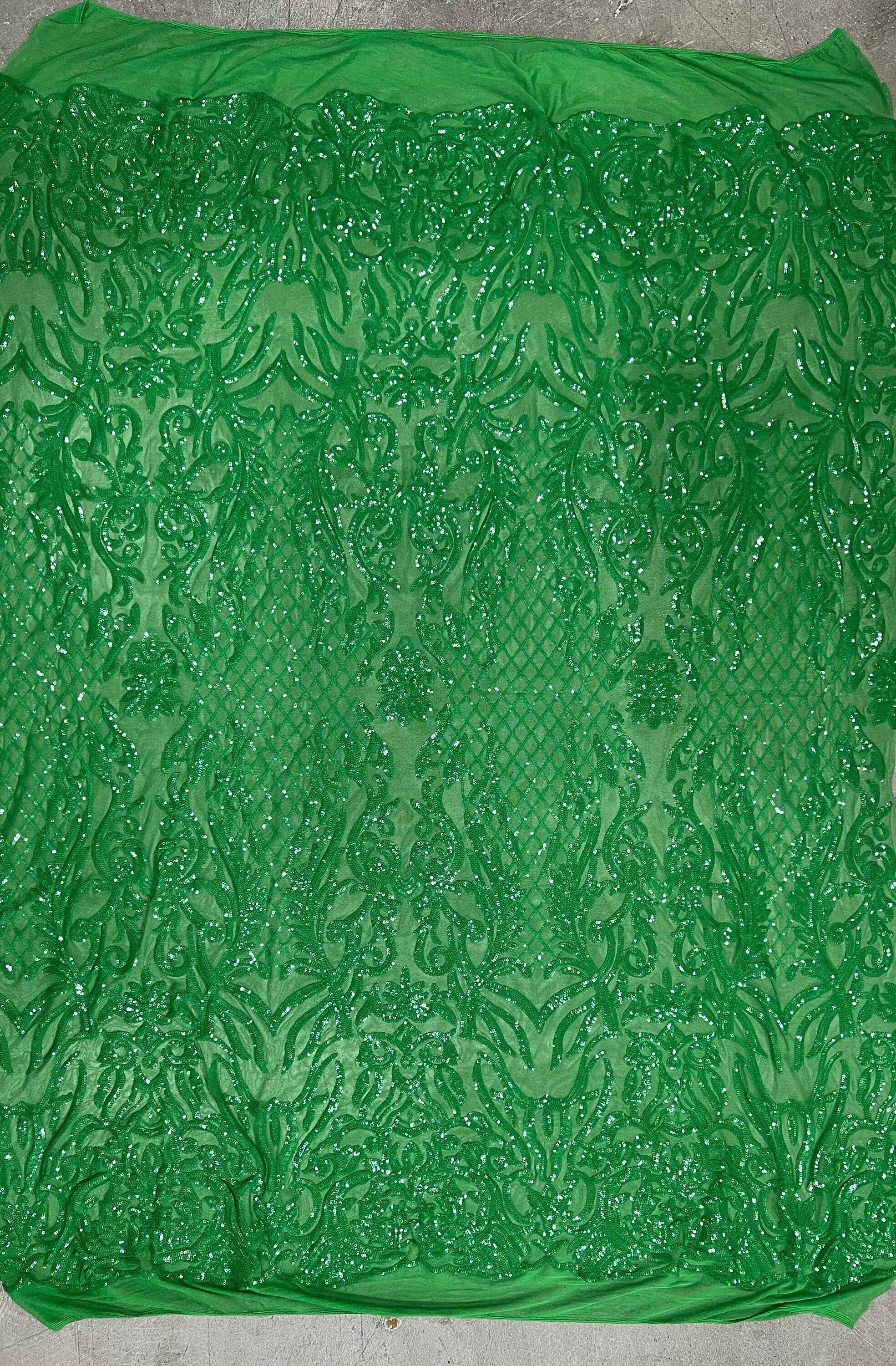 Phoebe GREEN Sequins on Mesh Lace Fabric by the Yard - 10062