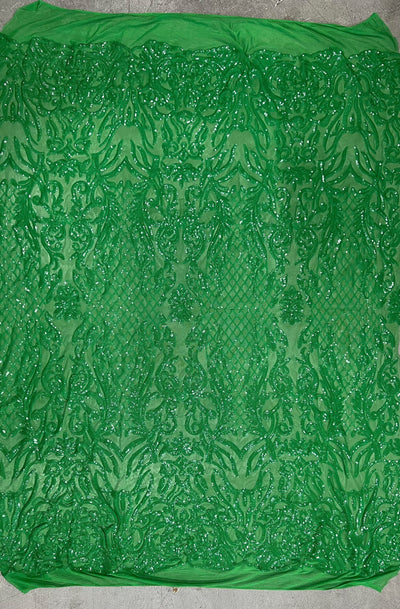 Phoebe GREEN Sequins on Mesh Lace Fabric by the Yard - 10062